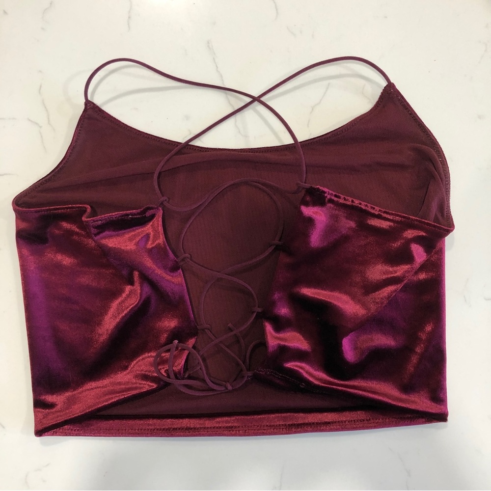 2/$15 🐧Garage Lace-Up Velvet/velour crop tank top - Picture 4 of 5
